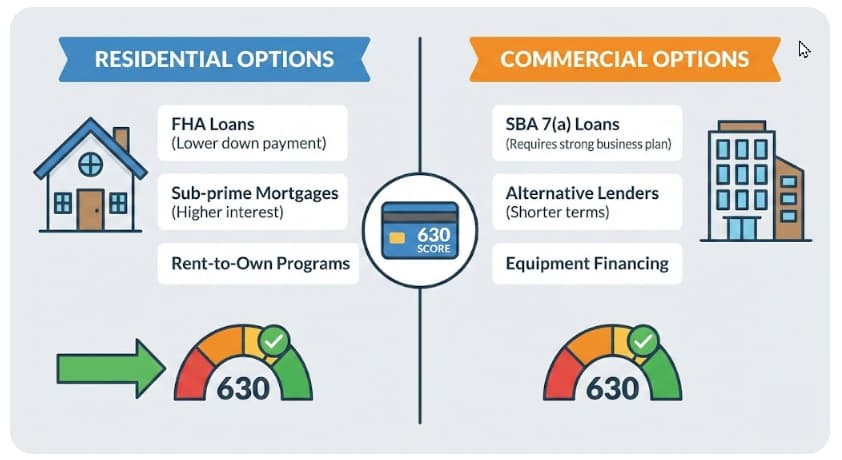Residential and Commercial Options for a 630 Score